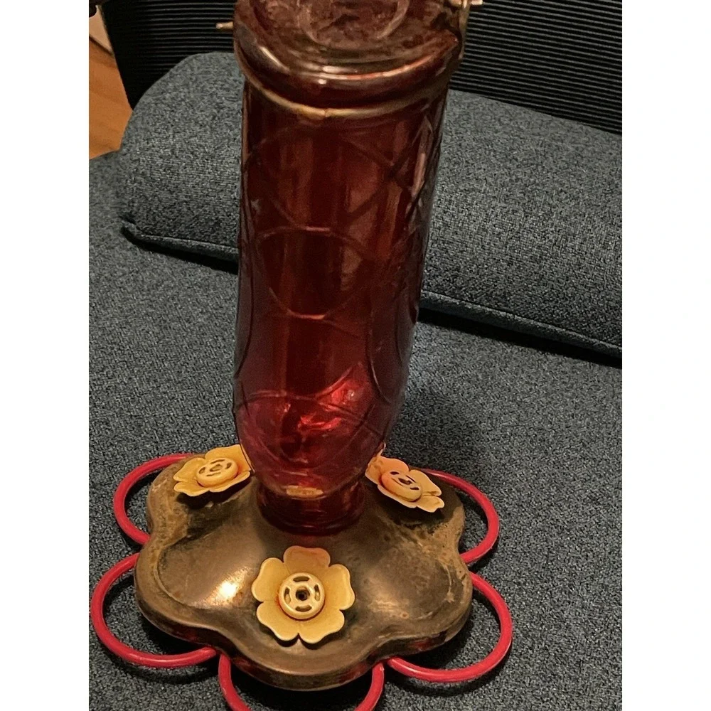 20oz Vintage Red Glass‎ Bottle Hummingbird Feeder Perky Pet Nectar Feeder Hanger